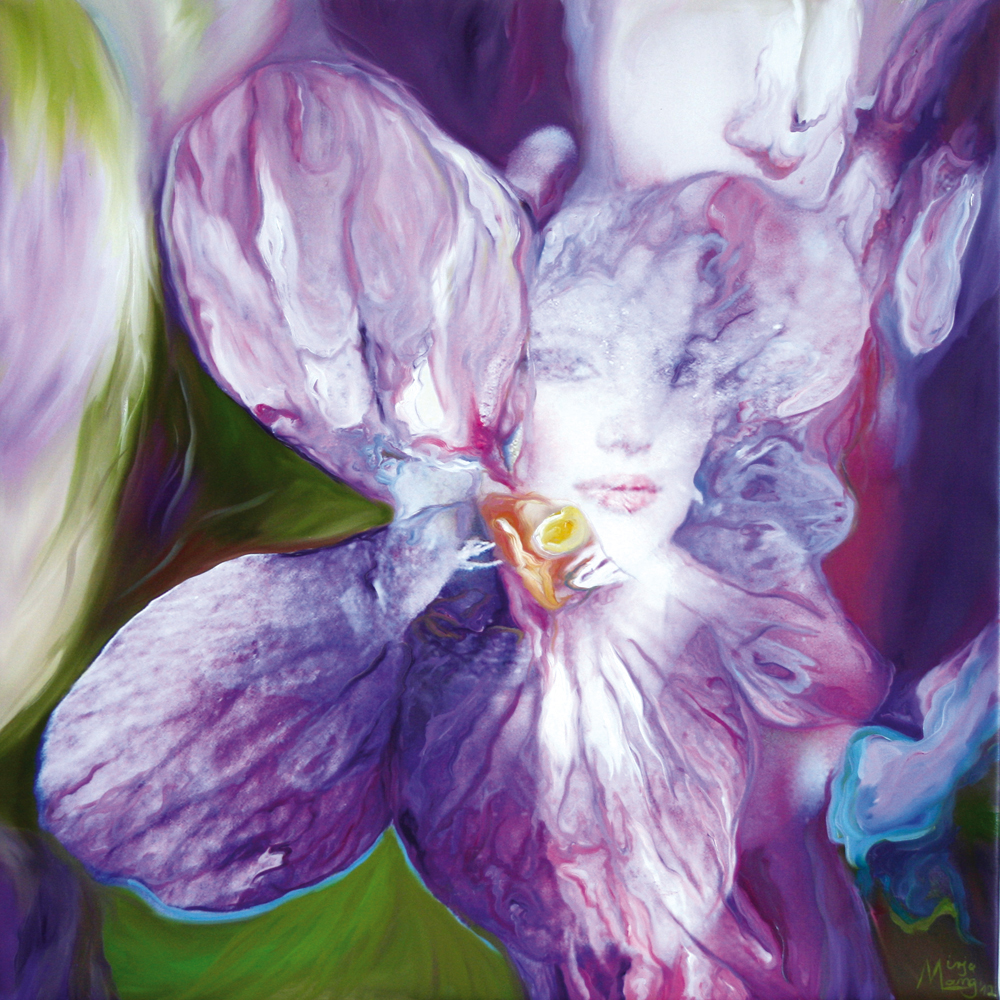 Bildtitel: „Veilchen“ Kunstdruck auf Leinwand aus der Bilderserie „Blumenessenzen“ von Mirja Lang
