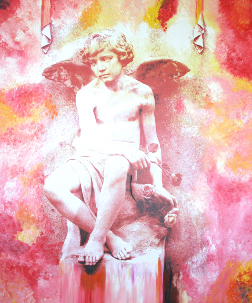 Bildtitel: „Es braucht keinen Reichtum nur Fantasie, um aus jedem Tag ein Kunstwerk zu machen.“ (anonym) Kunstdruck auf Leinwand aus der Bilderserie „Engel auf Erden“ von Mirja Lang
