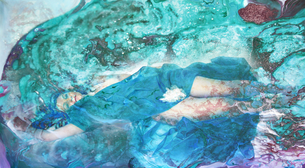 Bildtitel: „Integration“ Acryldruck und Ölmalerei auf Leinwand aus der Bilderserie „Göttinnen in ihrer Essenz“ von Mirja Lang
