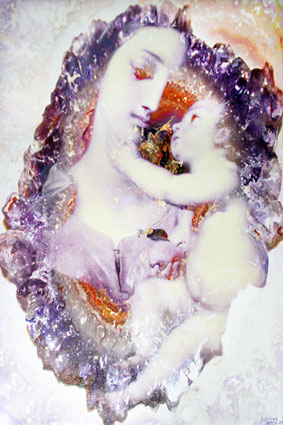 Bildtitel: „Mama, bleib hier bei mir.“ Kunstdruck auf Leinwand aus der Bilderserie „Madonna“ von Mirja Lang
